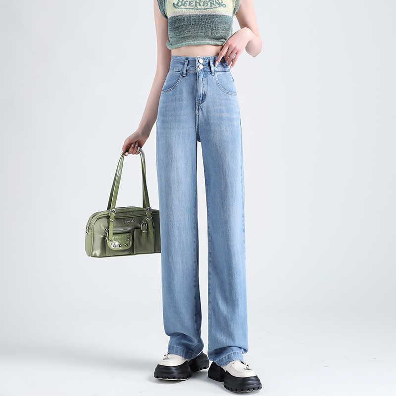 Jean ample drapé en soie glacée pour femme, coupe large, polyvalent, décontracté, pour l'été, style coréen très tendance