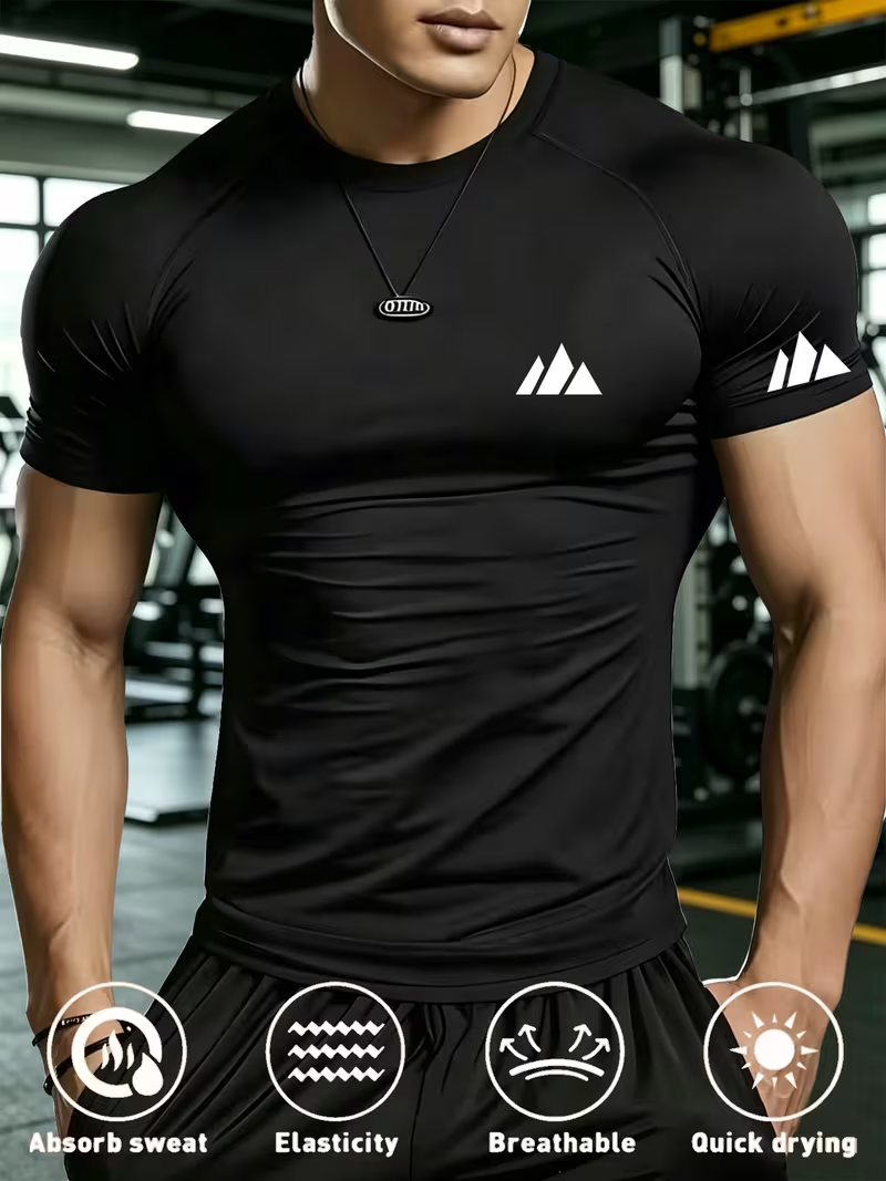Nouveau t-shirt de sport ajusté pour homme, respirant, anti-transpiration, séchage rapide, adapté pour la salle de sport, le basketball, la course à pied, le cyclisme