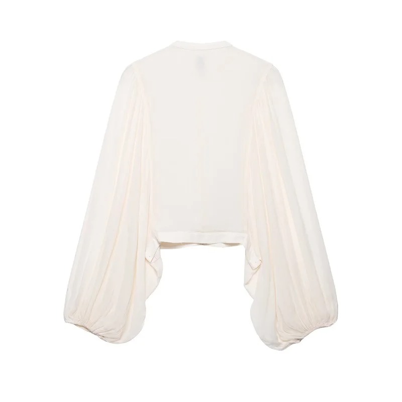 Chemise pour femmes, nouvelle collection automne, style classique et élégant, beige, manches longues avec décoration de nœud, manches bouffantes, style romantique français, légère.