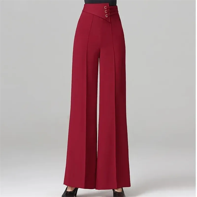 Femmes élégantes diamants mode pantalon à jambes larges solide élastique taille haute danse latine Simple ample droit nouveau pantalon décontracté