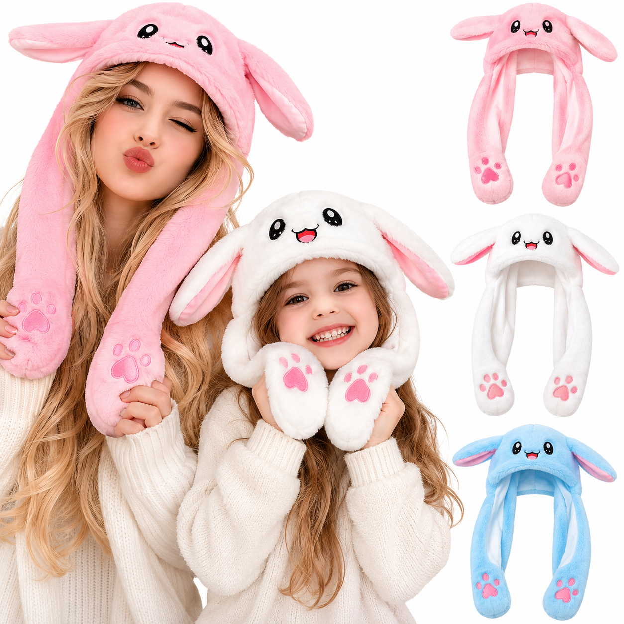 Chapeau en peluche lapin mignon avec oreilles mobiles, casquette amusante en forme de lapin aux oreilles sauteuses, accessoire de tête pour fête d'Halloween et cosplay pour adulte