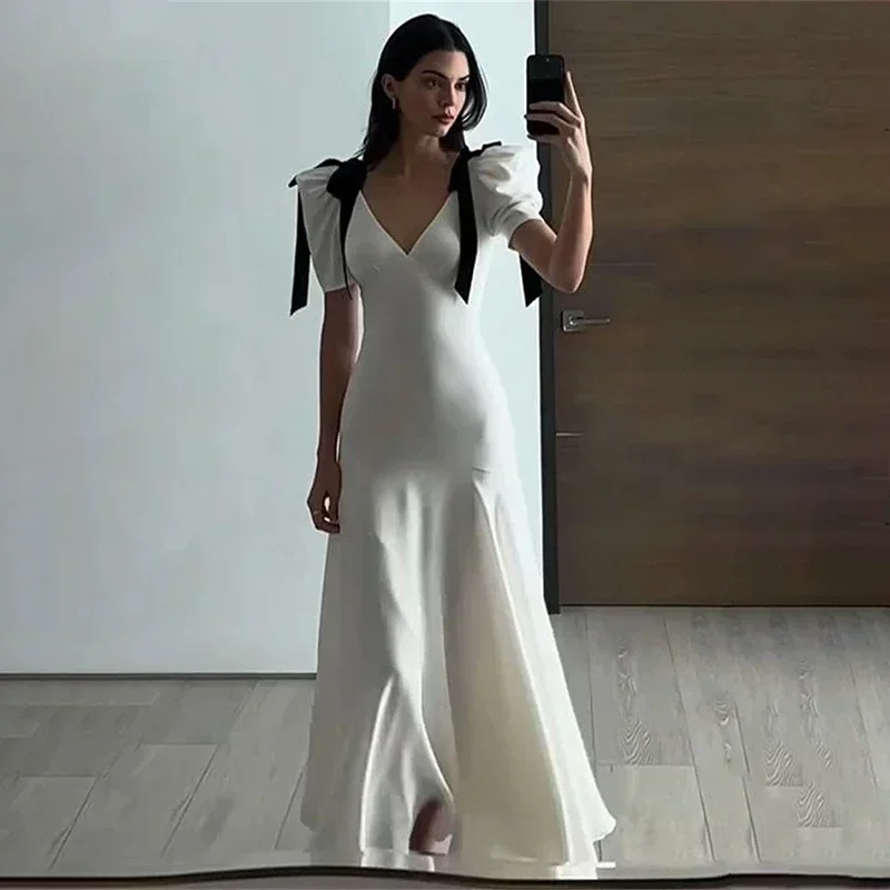 Robe Maxi Élégante à Lacets avec Nministériels d pour Femme, Col en V, Bouffante, Mode Plage, Vacances, Tenues d'Épissure, Été