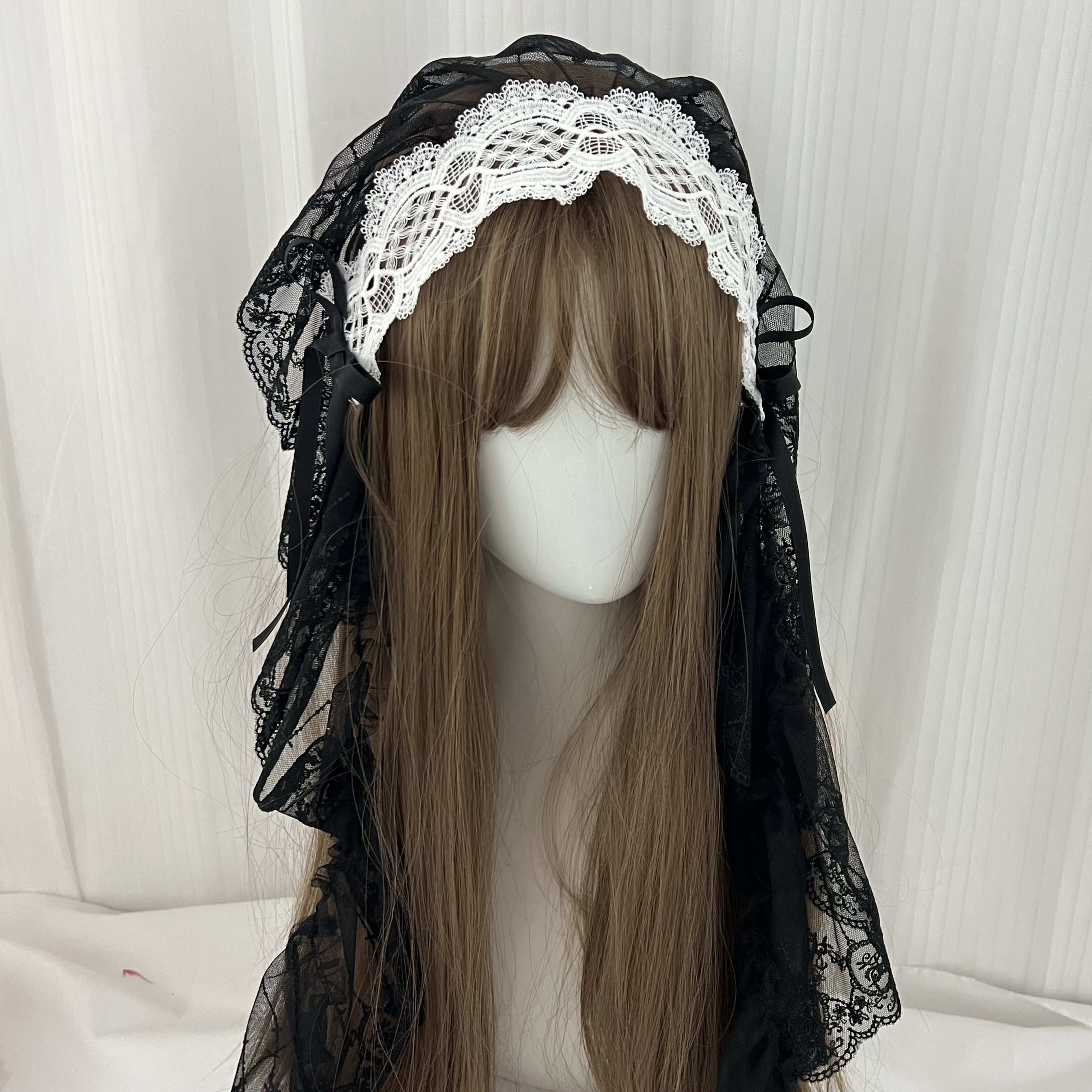 Voile Lolita pour femme, bandeau en dentelle noir et blanc, coiffe gothique Harajuku pour cosplay, accessoire capillaire féminin pour Halloween