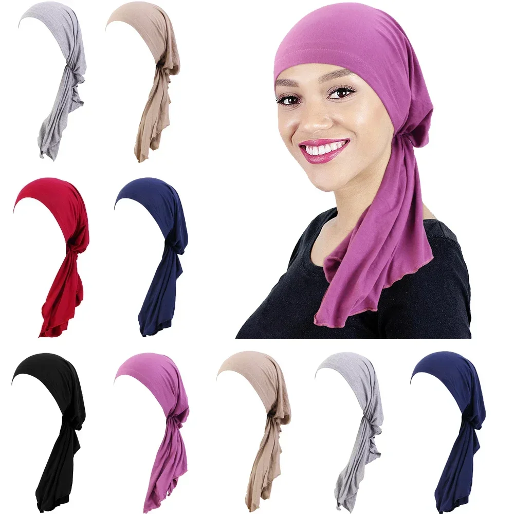 Foulard de tête pour femme musulmane, bonnet de chimio, turban pré-noué, vêtements de sauna, bandana, écharpe de sauna contre le cancer et la perte de cheveux, chapeau rond, hijabs