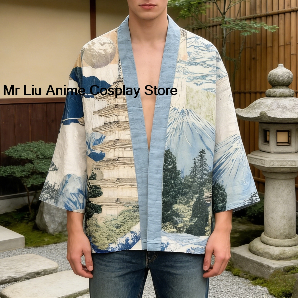 Kimono Cardigan en Coton Imprimé 3D pour Hommes et Femmes, Robe Longue à Manches Longues, Vêtement de Détente Ouvert sur le Devant, Streetwear Respirant