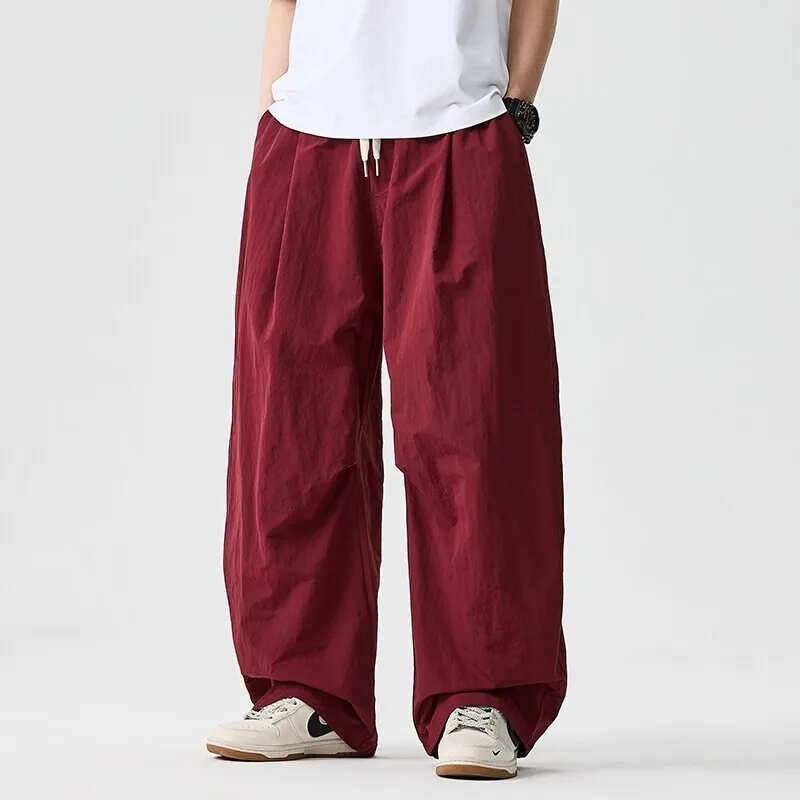 Pantalon à jambes larges pour hommes, Style japonais Harajuku, ample, décontracté, solide, confortable, taille élastique, pour la marche en plein air et la randonnée