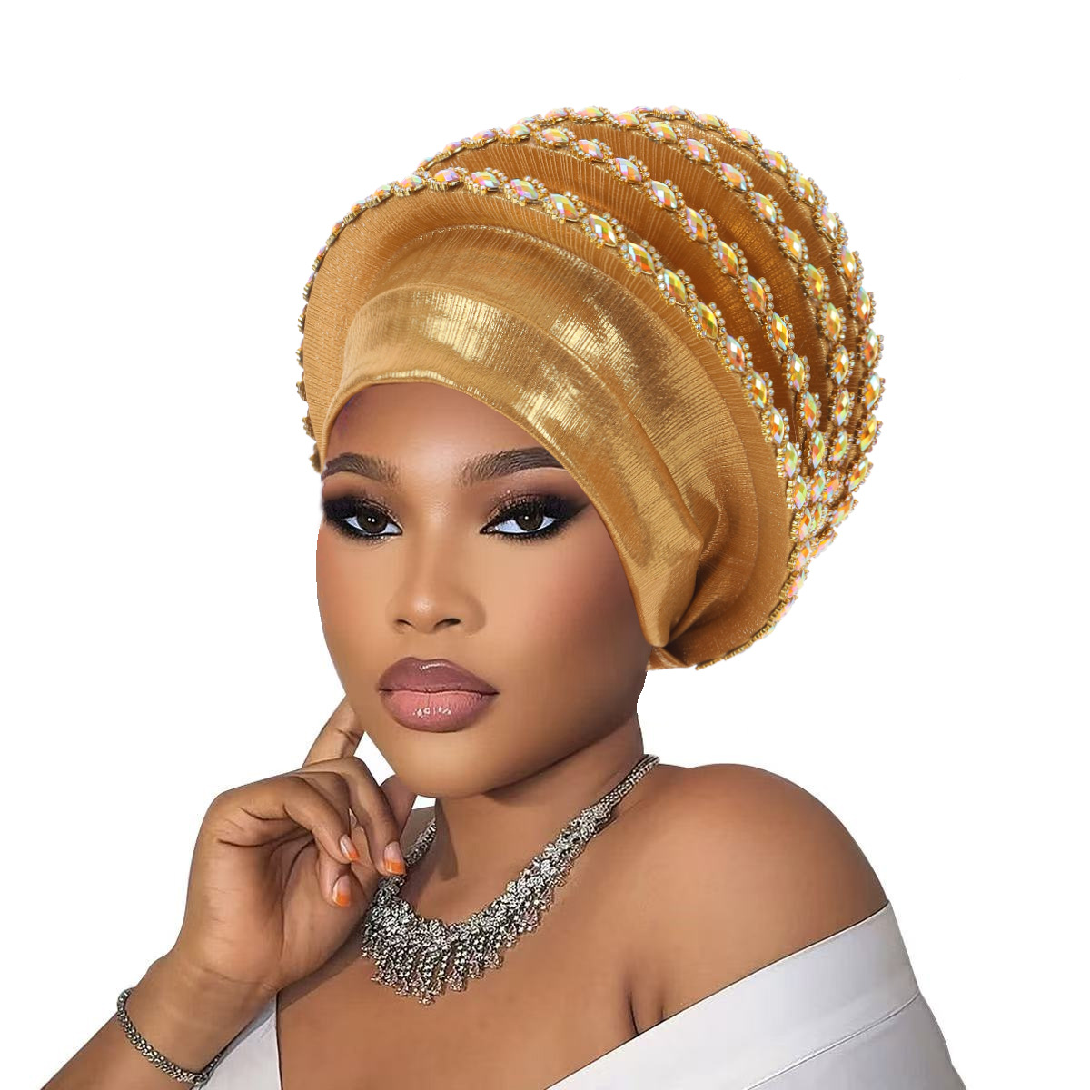 Chapeaux de soirée élégants pour femmes, pour mariage africain, été et automne, couleur unie, avec diamants, turbans africains pour femmes