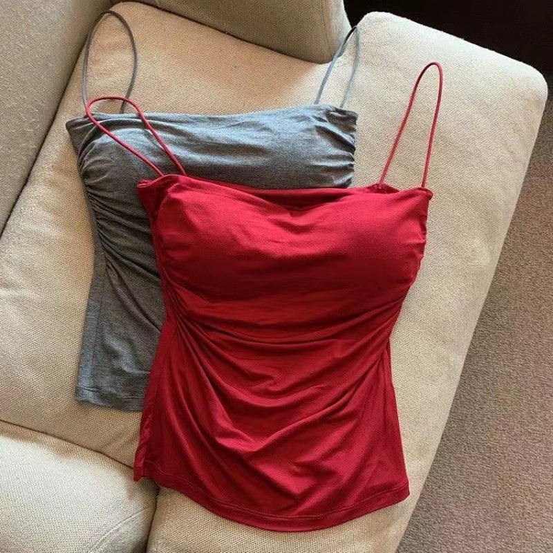 Débardeur sans manches pour femmes, sous-vêtement ajusté, camisole courte sexy à fines bretelles, débardeur blanc uni, style coréen