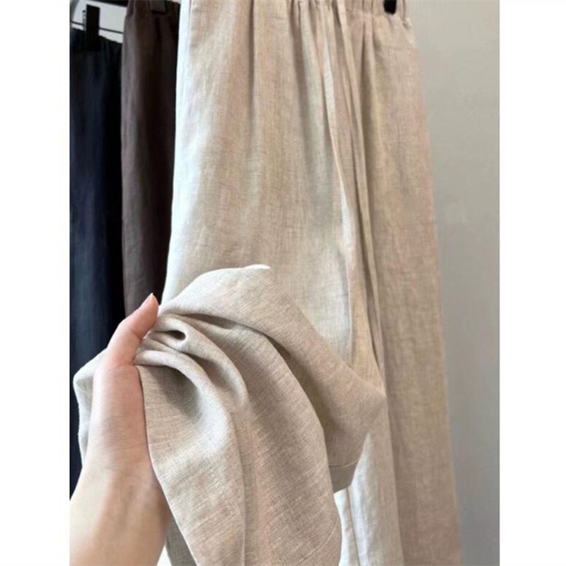 Taille haute coton lin femmes pantalons à jambes larges été mince pantalon décontracté ample mode coréenne solide tout-match pantalon droit