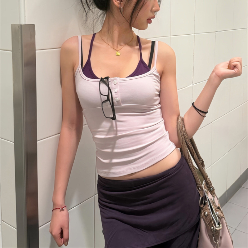 Débardeur court vintage Y2K pour femme, style faux deux pièces, dos nu, à lacets, coupe ajustée, sans manches