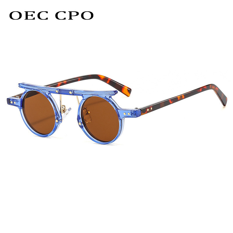 Petites lunettes de soleil rondes Punk pour femmes et hommes, verres océan gris clair, multicolores, luxe, Rivets, nouvelle collection