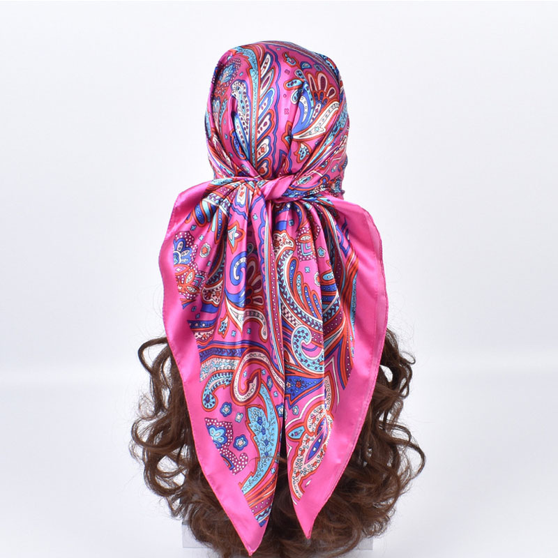 Foulard carré en soie 90x90cm pour femme, imprimé, bandeau, hijab en satin, bandeaux pour cheveux, écharpe, couvre-chef féminin, bandana