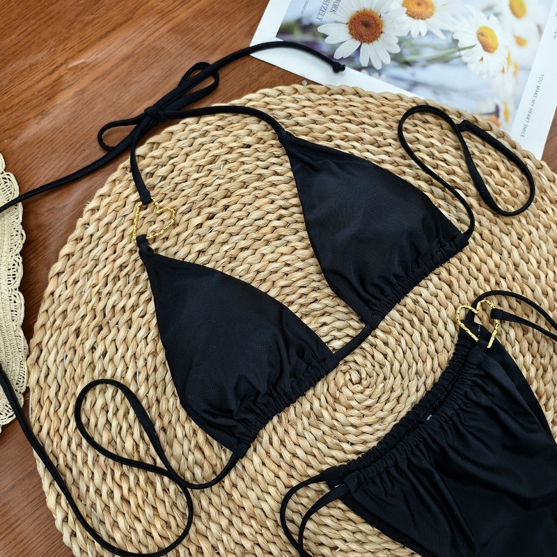 Ensemble de bikinis deux pièces pour femmes, haut de bikini triangle à nouer, bas de maillot de bain brésilien à nouer