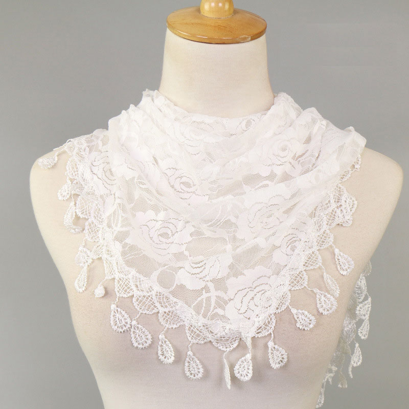 Femmes dentelle écharpe pour église gland Triangle écharpe pure foulards floraux église prière châle espagnol mantille dentelle Bufanda Mujer