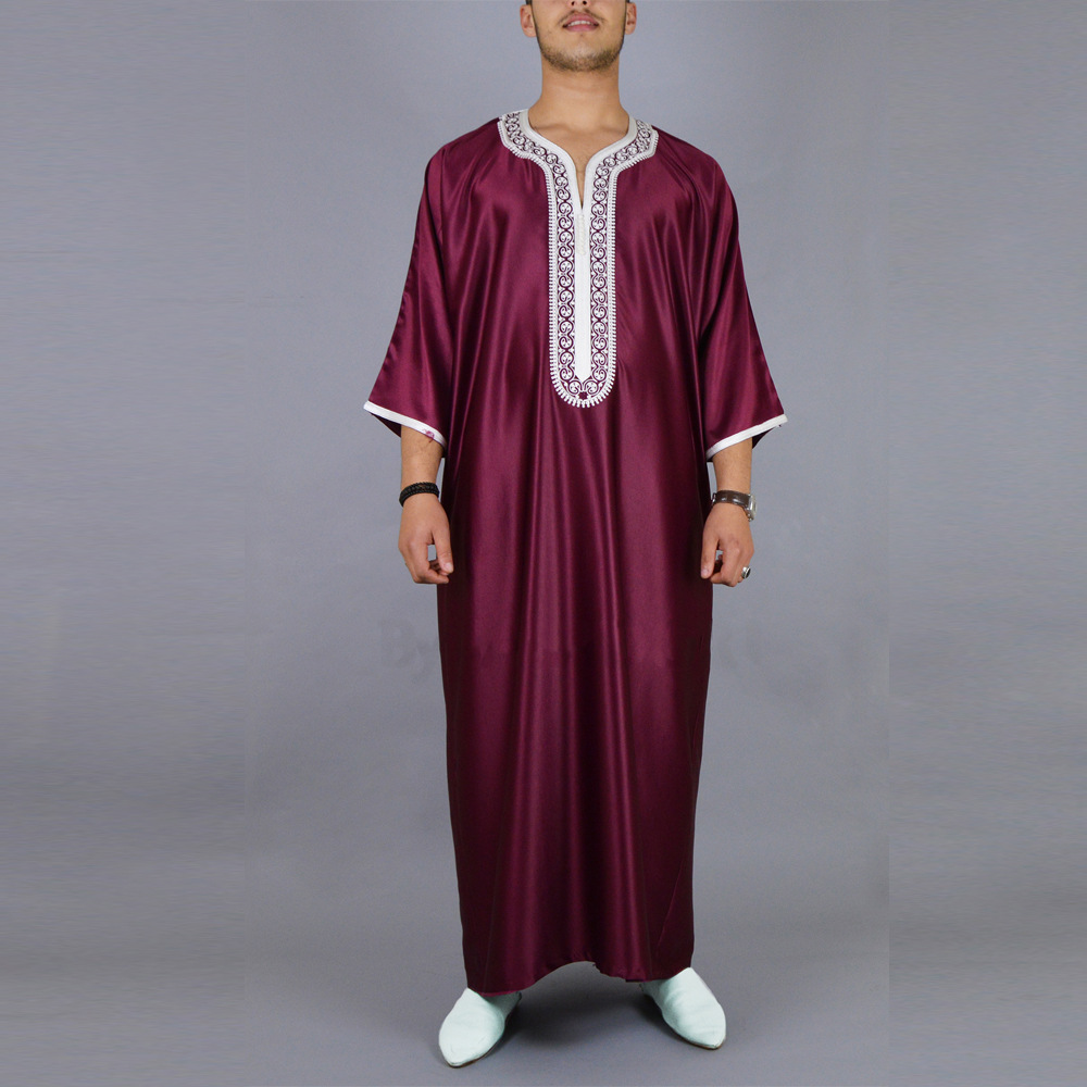 Hommes musulmans Robe longue Jubba Thobe broderie Abaya prière saoudienne Dishdasha Ramadan dubaï Abayas islamique Robe 2025 caftan marocain