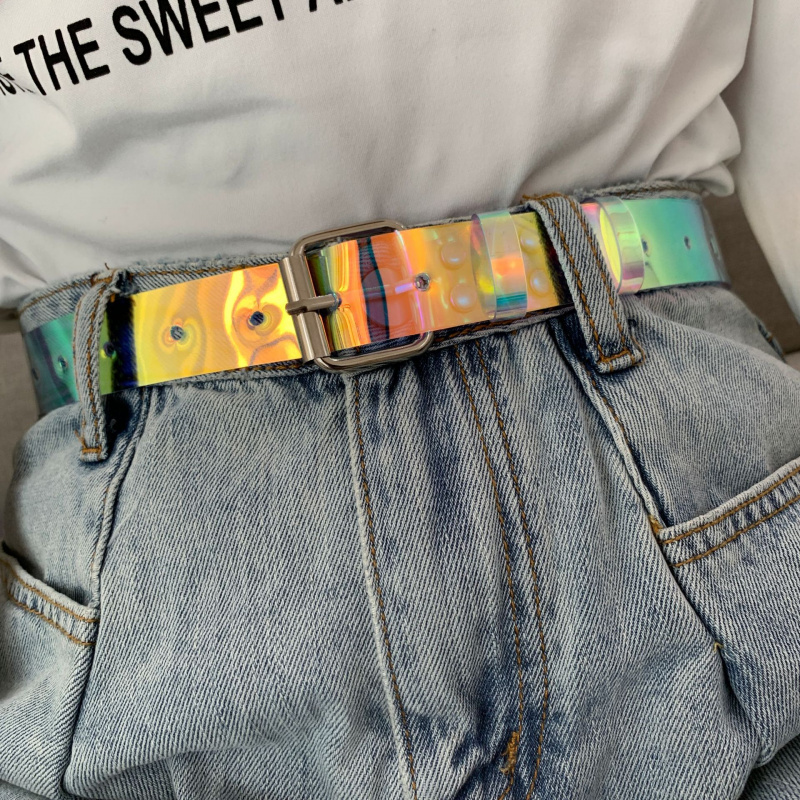 Ceinture colorée transparente en PVC pour femmes, ceinture d'étudiant Simple et polyvalente à la mode