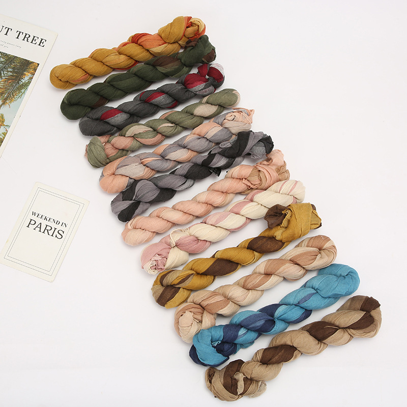 Écharpe froissée dégradée pour femmes filles étudiants, nouveaux foulards fins en Voile de coton Patchwork, châle en tricot doux, châles enveloppants pour femmes