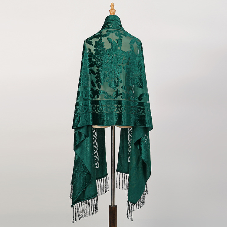 Velours dentelle évider écharpe rétro châle Style ethnique gland écharpe velours Pashmina étole Babushka musulman Hijab Cheongsam châle
