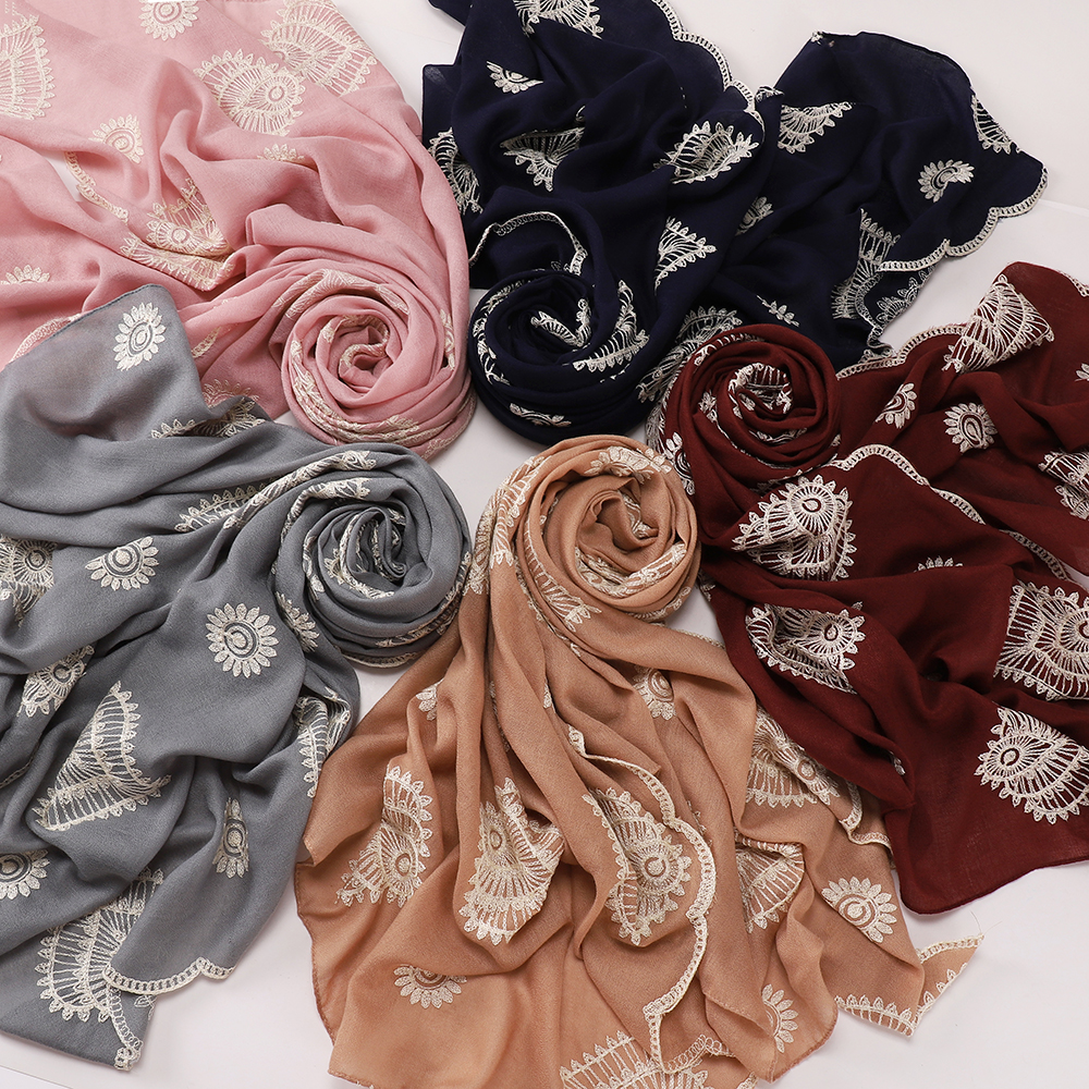 Hijab musulman de style ethnique, foulard brodé, châle doux et respirant, foulard islamique pour femmes, écharpe à motifs floraux