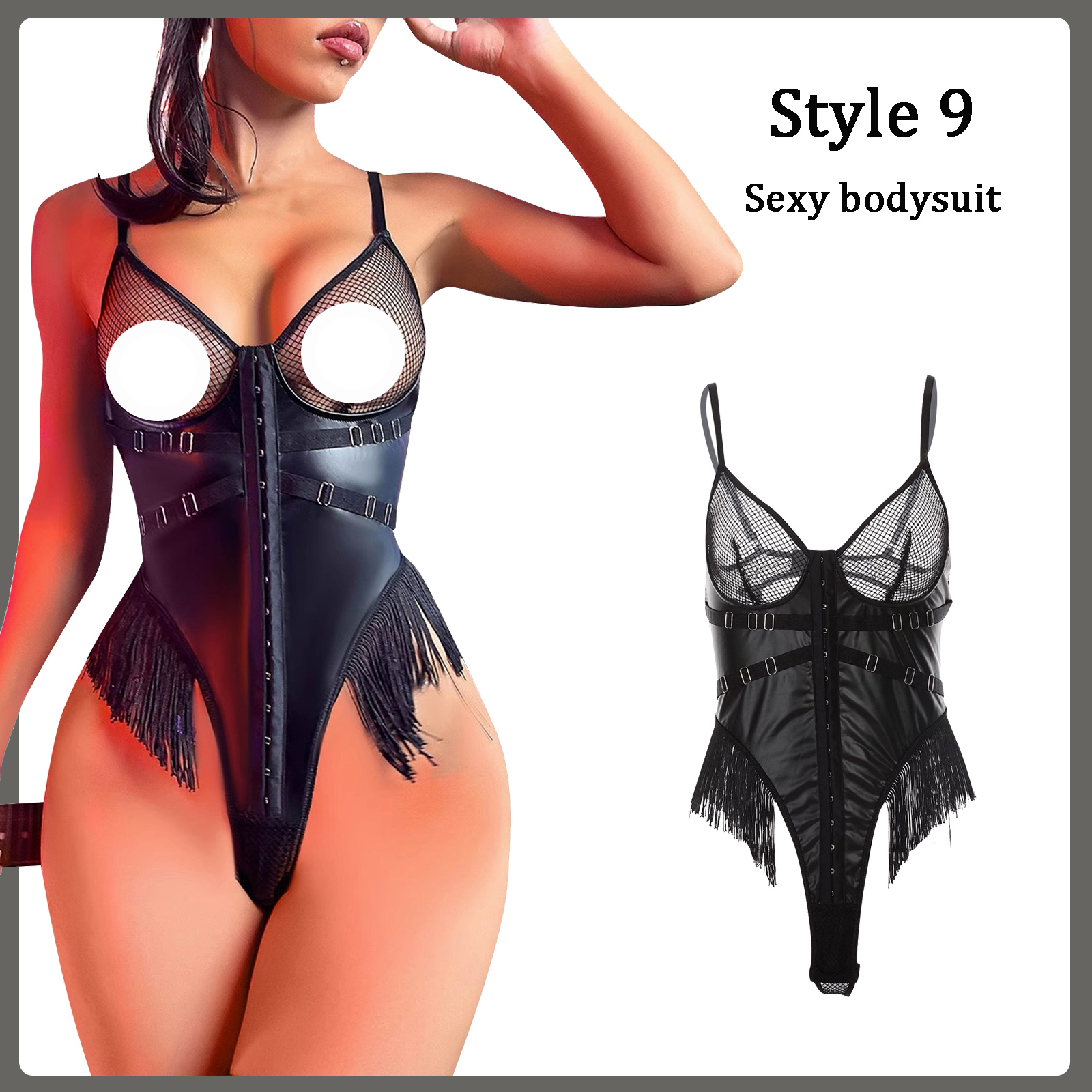 Lingerie sexy en cuir PU pour femmes, sous-vêtements Babydoll, olympiques sexuels, vêtements de danse, 7.0