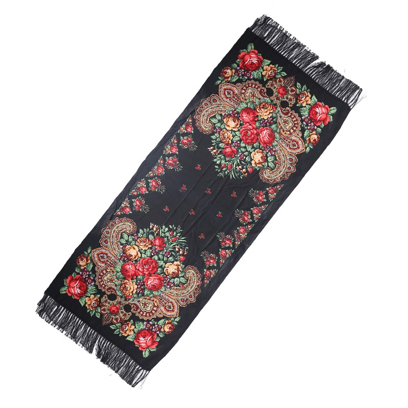 Écharpe ethnique pour femme 190x65cm, longue, à imprimé floral, broderie ukrainienne, hijab, châle chaud d'hiver, bandana à franges