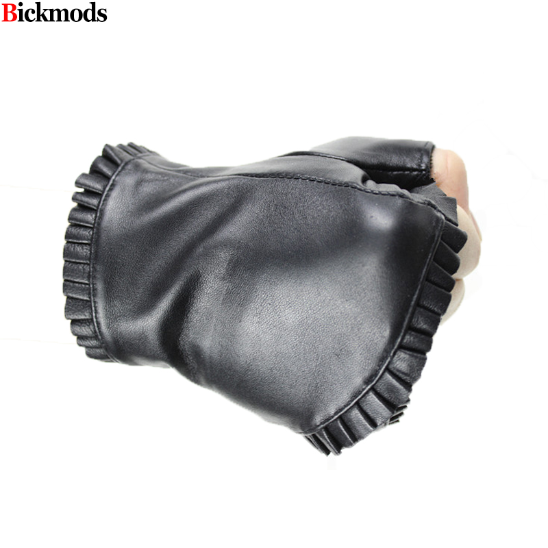 Gants en cuir demi-doigts pour femmes, style mode quatre saisons, en peau de mouton, pour la conduite, le sport en plein air et le cyclisme, antidérapants