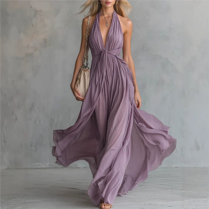 Nouvelle Robe d'été 2026 pour Femme, Col en V, Taille Cintrée, Couleur Unie, Sexy, Élégante, Tendance Haut de Gamme, Sans Manches, Vestidos