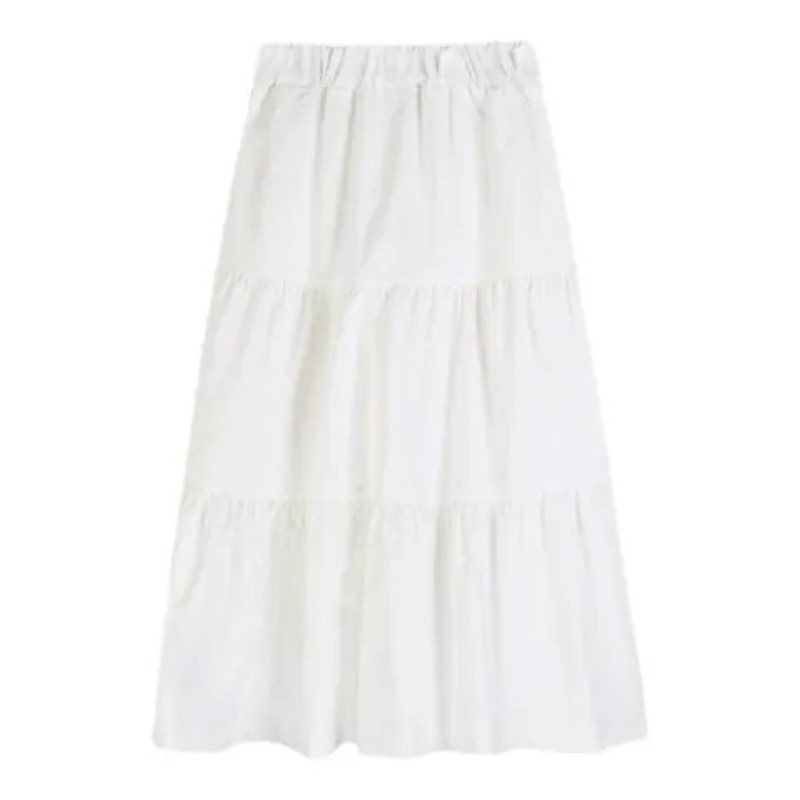 Jupe blanche taille haute pour femme, nouvelle version coréenne été 2026, coupe trapèze mi-longue à taille élastique