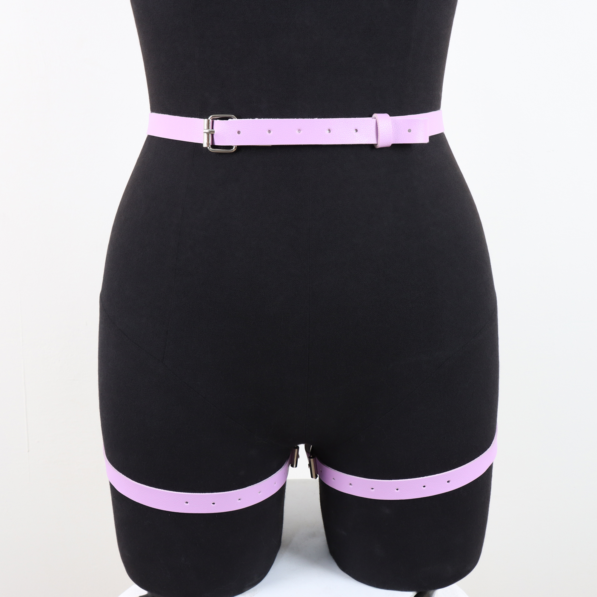 Ceinture de taille fine pour femme en cuir PU violet avec nœud, style punk, harnais sexy et serre-taille
