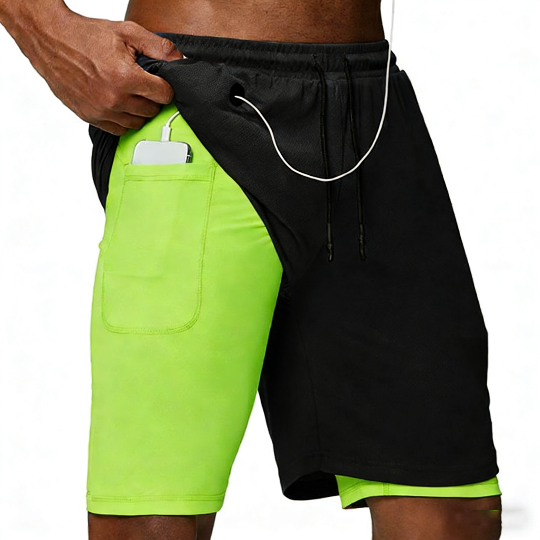 Shorts décontractés pour hommes, vêtements de sport d'été, shorts double couche pour hommes, shorts de gym, vêtements de fitness, vêtements de sport pour hommes, pantalons courts noirs à la mode pour hommes