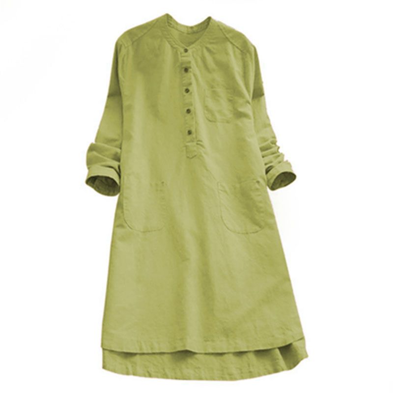 Robe chemise pour femme en coton et lin, boutonnée, ample, à manches longues, mi-longue, unie, décontractée, pour le bureau, printemps automne