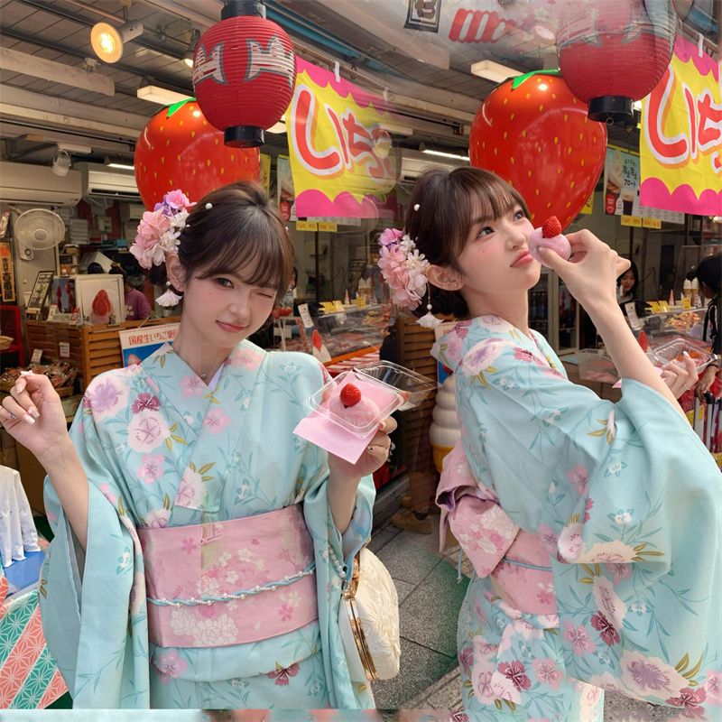 Kimono Yukata rétro amélioré, tenue japonaise élégante et littéraire, idéale pour la photographie de portrait en studio et les tenues à thème décontractées