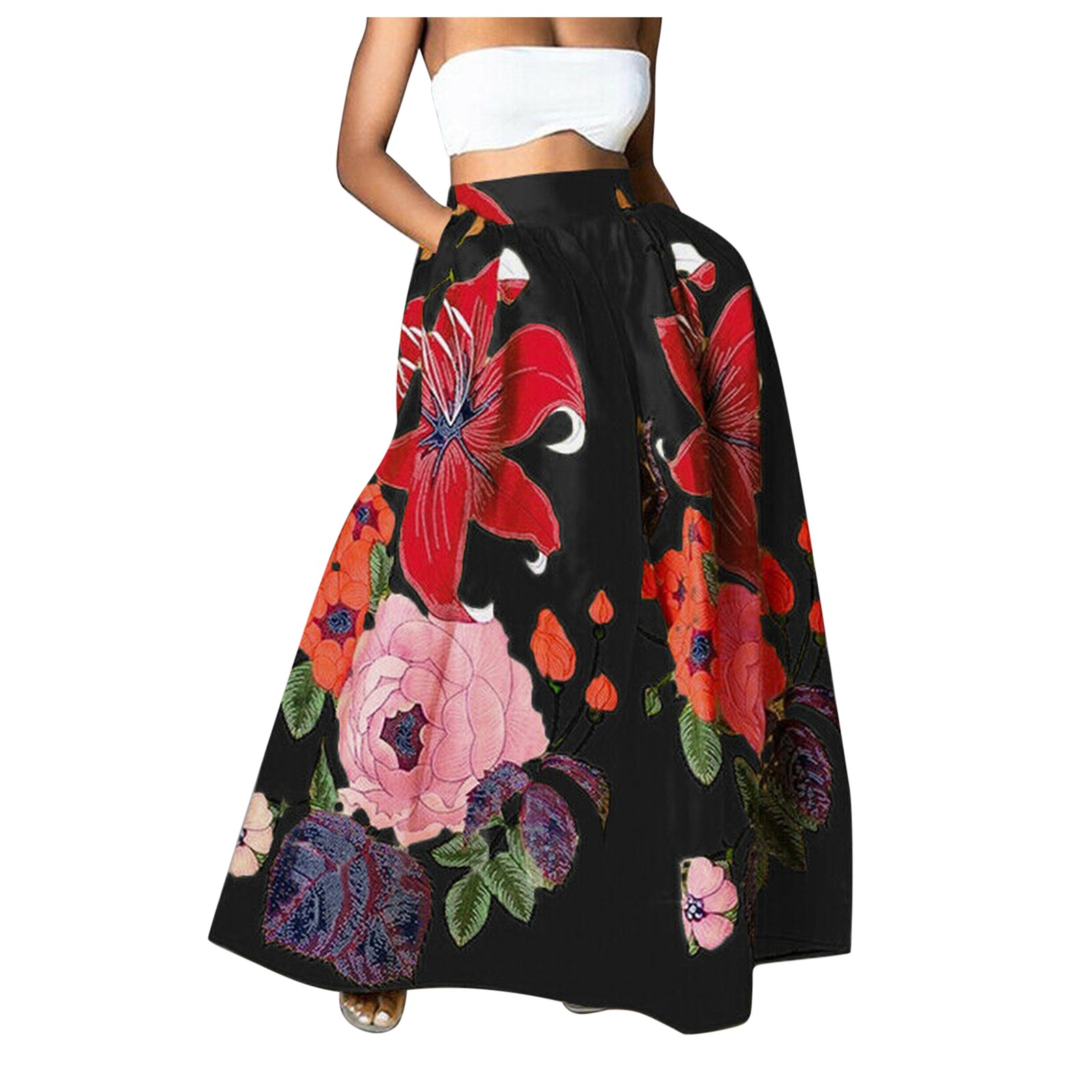 Bohème imprimé fleuri Maxi jupe pour femmes été taille haute fête grande balançoire plage longue jupe élégante dame une ligne jupe Jupes