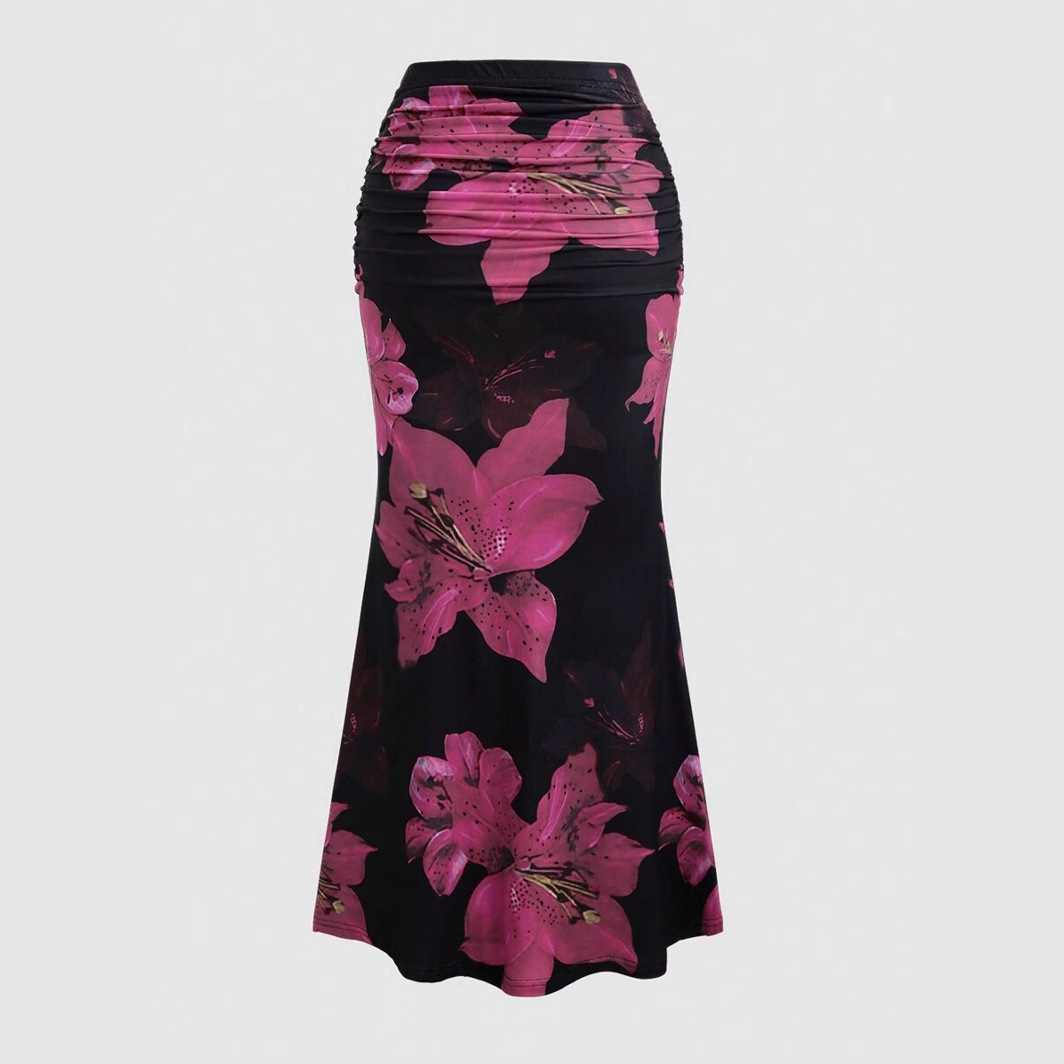 Jupe plissée trapèze pour femme, imprimé floral vintage, froncée, moulante, longue, pour l'été, les loisirs et les vacances