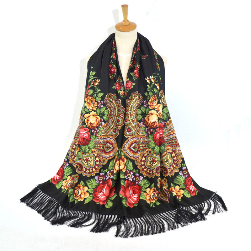 Marque de luxe nouvelle fleur rétro Style ethnique imprimé écharpe femmes longue serviette gland enveloppement automne et hiver chaud châle foulards