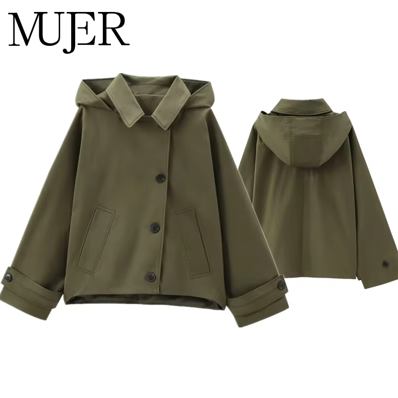 MUJER Trench Coat à capuche pour femme Coupe-vent à manches longues pour femme Nouveau en manteaux et vestes pour femme Manteaux d'hiver Femme Trench