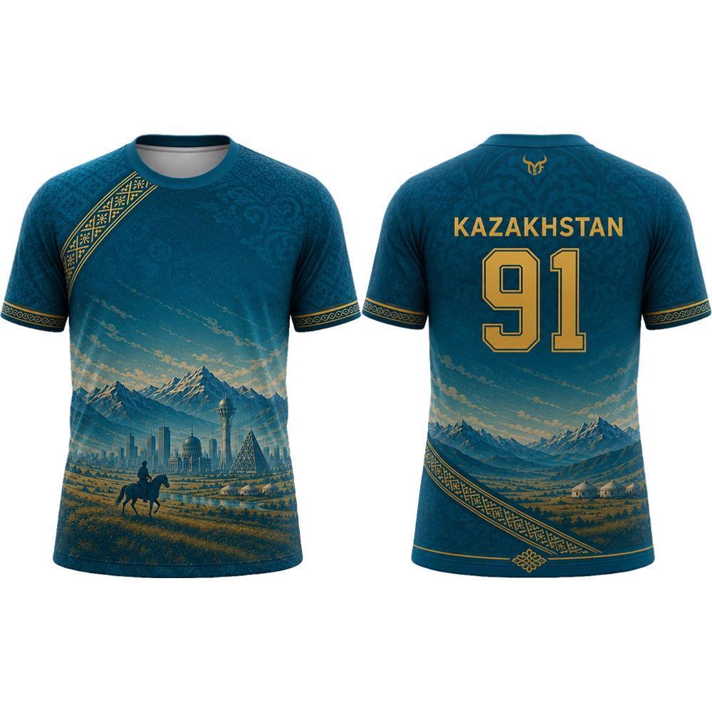 T-shirt de football imprimé style ethnique kazakh, maillot de football respirant et à séchage rapide pour sports d'été en plein air, haut décontracté unisexe
