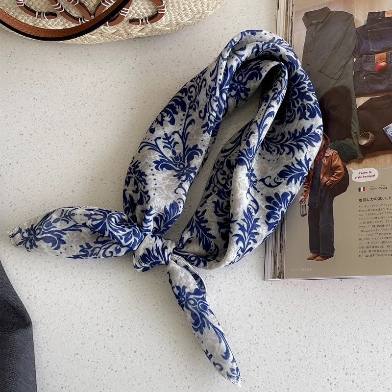 Foulard carré en coton et lin à pois floraux, style Mori littéraire, bandeau, sangle de sac, pour femme, populaire au Japon et en Corée