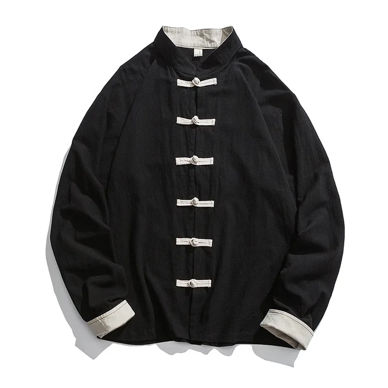 Veste Kimono en lin pour hommes, vêtements chinois traditionnels, haut Hanfu à manches longues, chemise Kung Fu imbibée de Tang, manteau Cardigan M-5XL, nouveau, 2020