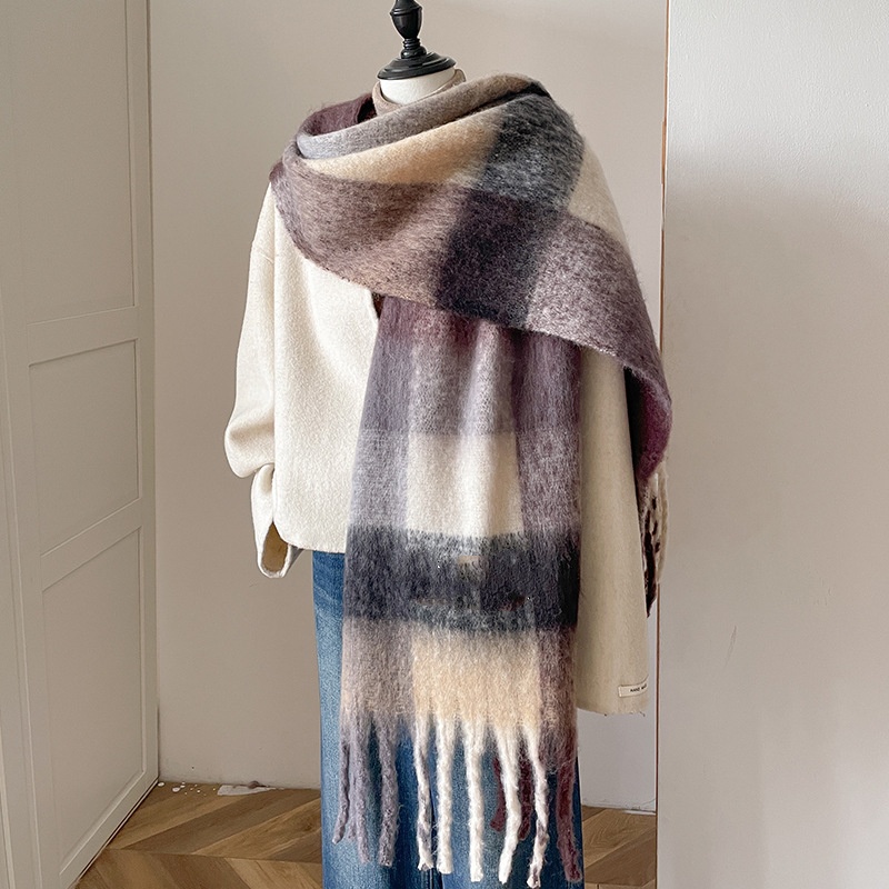 Foulard à carreaux en cachemire pour femme, châle et enveloppe chauds d'hiver, Bandana Pashmina, Long pompon, épais et vierge, nouvelle collection