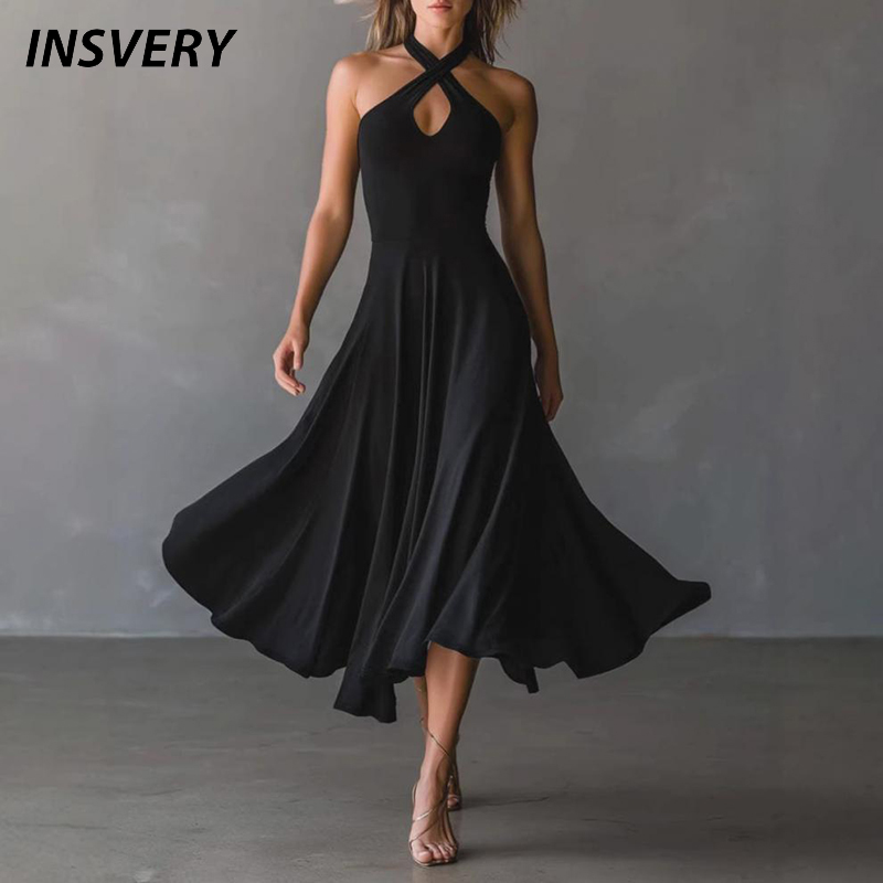 Robe longue élégante sans manches à col halter pour femme, robe de soirée tendance pour femme, nouvelle robe maxi tendance pour l'été