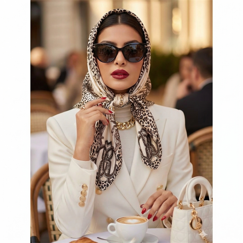 Nouveau Foulard Carré en Satin pour Femme, Hijab Musulman Élégant, Imprimé Soie, Écharpe, Châle, Bandeau, Accessoires pour Cheveux, Bandana