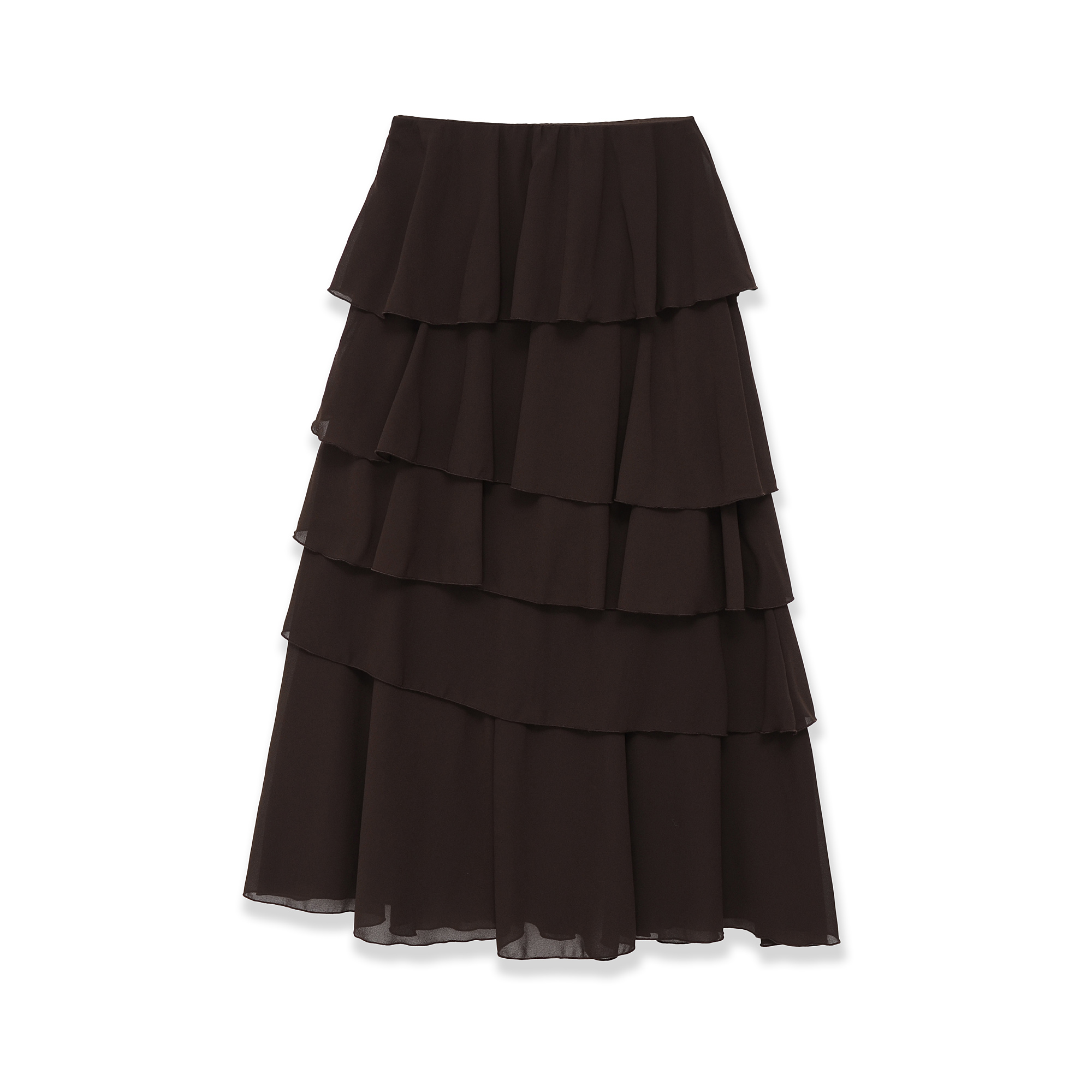 Jupe longue vintage marron à volants, élégante, pour soirée, trajet quotidien, style urbain moderne, mode streetwear, collection Printemps 2026 pour femme