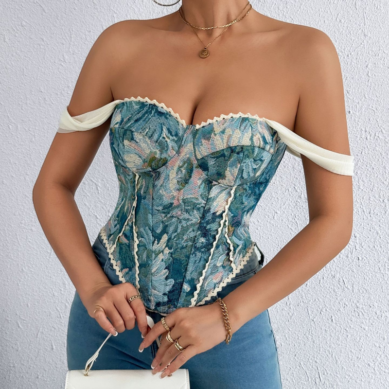 Camisole en arête de poisson imprimé rétro américain pour femme, haut court Slim épissé en dentelle, Streetwear Floral Vintage, débardeur de plage, 2026