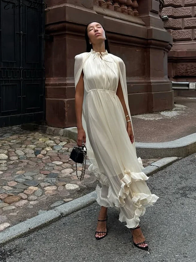 Robe Maxi à volants multicouche pour femmes, couleur unie, élégante, sans manches, épaules dénudées, taille haute, nouvelle collection Chic, robes de soirée de vacances