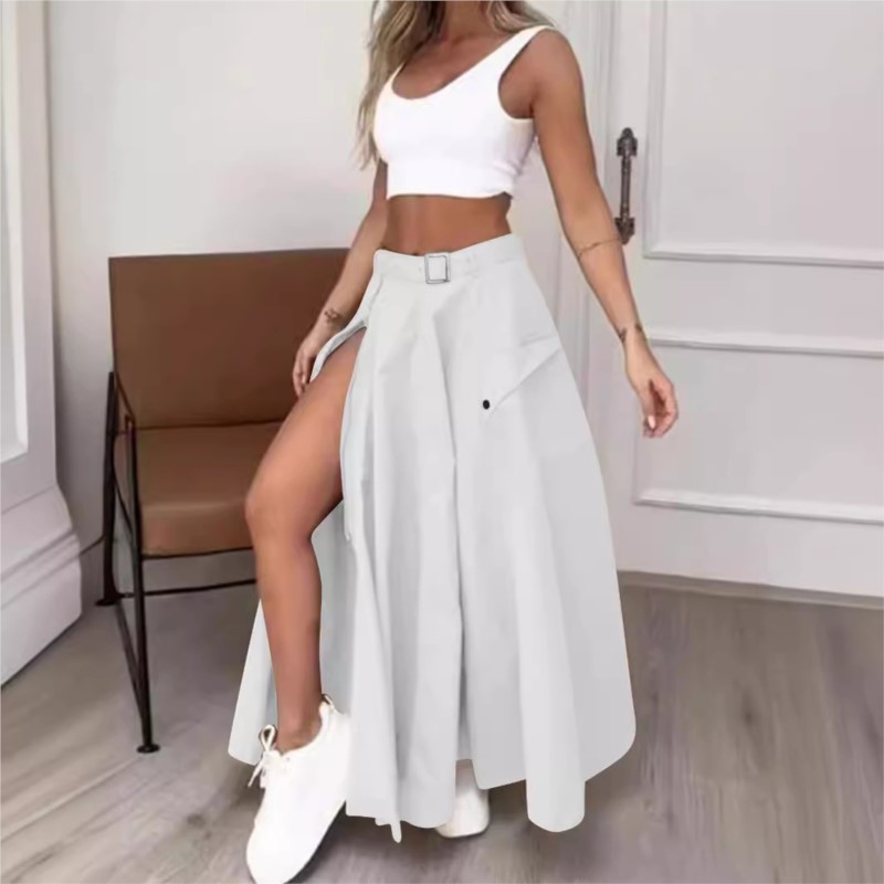 Jupes élégantes pour femmes vêtements tendance 2025 décontracté printemps été mode taille haute poches zippées irrégulières femme jupe longue