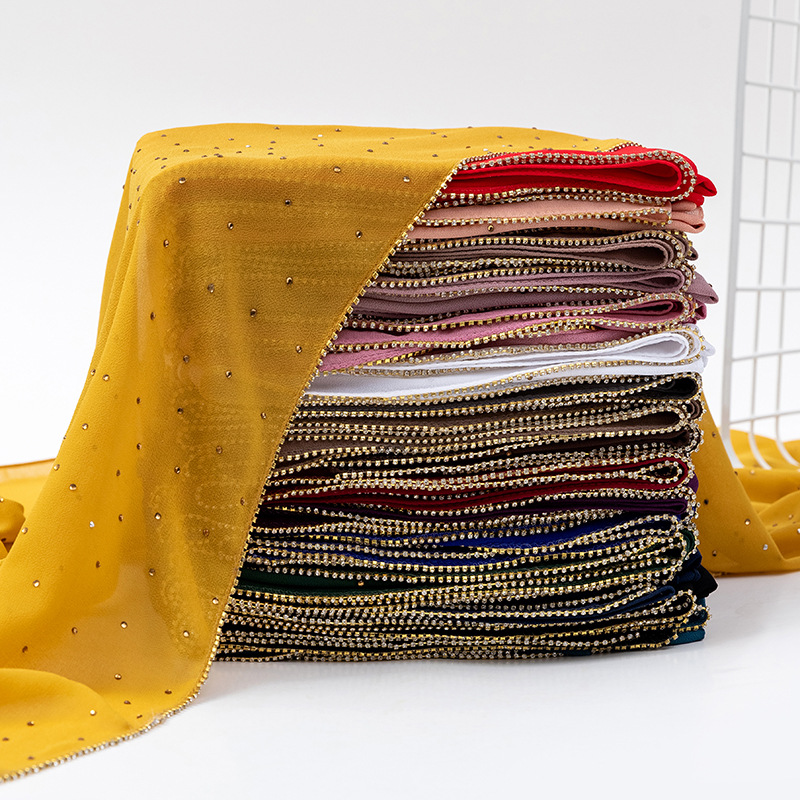 Foulard de tête en mousseline de soie doré de luxe solide doux longues foulards musulmans pour les femmes Hijab musulman femme châle et enveloppement foulard islamique