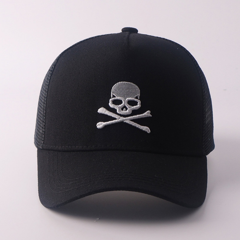 Casquette de baseball minimaliste rétro avec broderie de crâne, chapeau en maille Hip Hop pour femmes et hommes, style punk Y2k, chapeau décontracté d'été pour l'extérieur