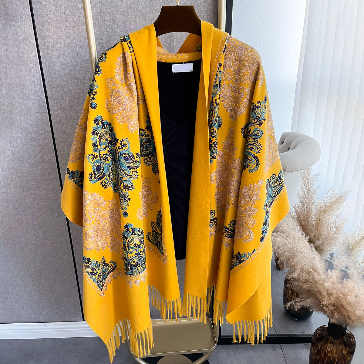 Écharpe chaude en cachemire pour femmes, couverture Pashmina brodée, châle épais, foulard à la mode, Bufanda, Poncho, hiver