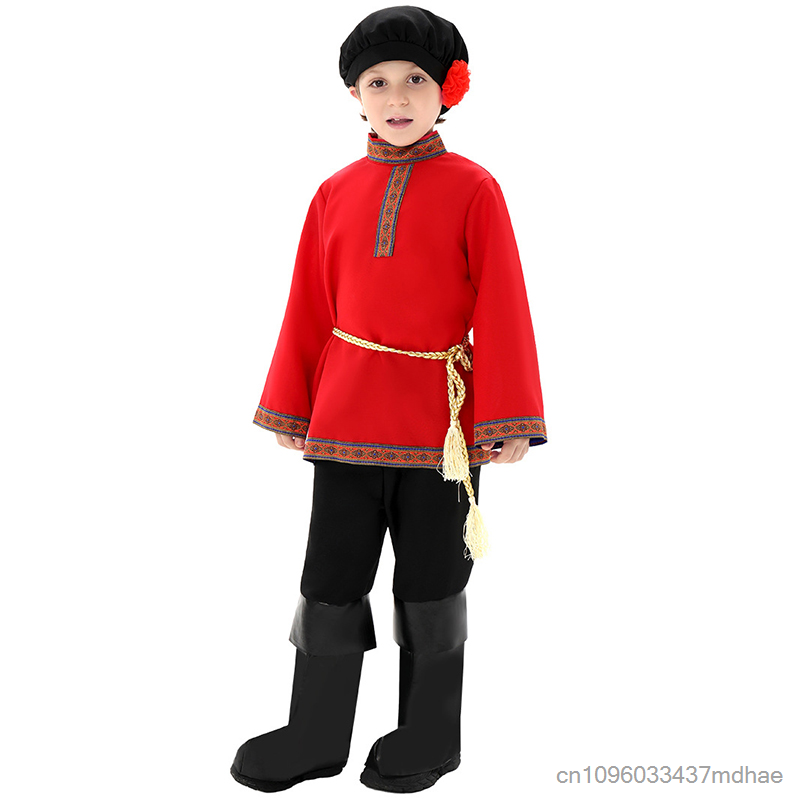 Tenue de danse traditionnelle russe rouge pour enfants, ensemble folklorique russe pour garçons et filles, costume de spectacle pour la Journée mondiale du livre